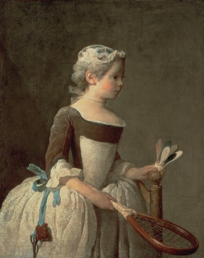 Meisje met racket en shuttle door Jean Baptiste Simeon Chardin